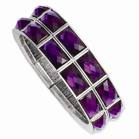 Silver-tone Purple Epoxy Stones Stretch Bracelet