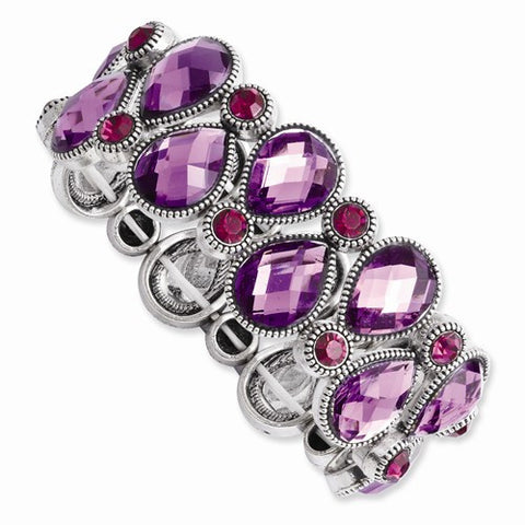 Silver-tone Purple & Pink Epoxy Stones Stretch Bracelet