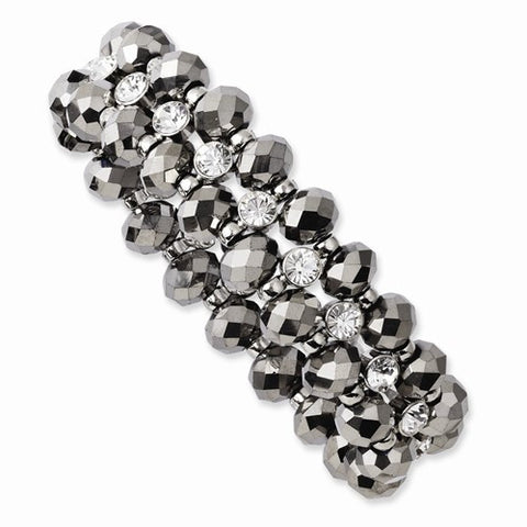 Silver-tone Black & Clear Epoxy Stones Stretch Bracelet