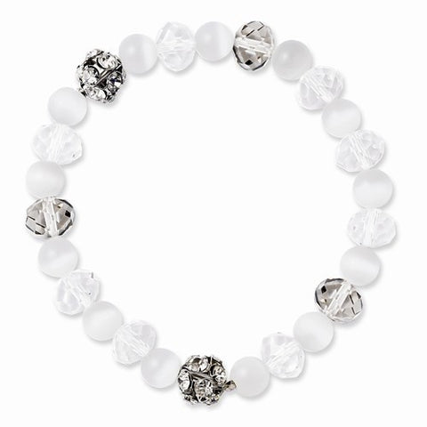 Silver-tone Clear Beads w/Clear Crystal Stretch Bracelet