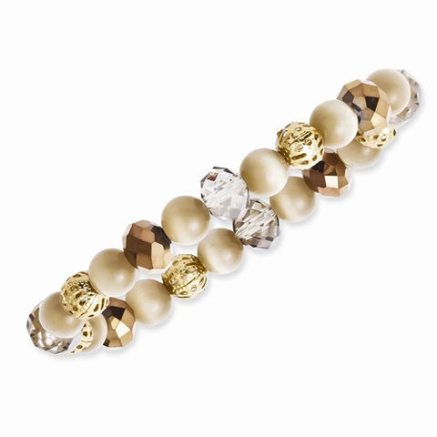 Gold-tone Colorado Crystal & Brown Acrylic Beads Stretch Bracelet