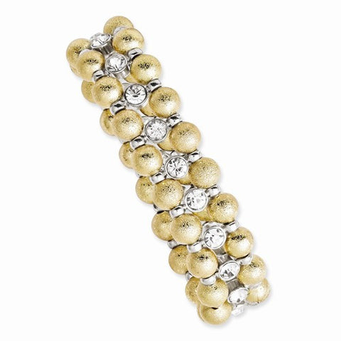 Silver-tone Clear Crystal with Gold-tone Beads Stretch Bracelet