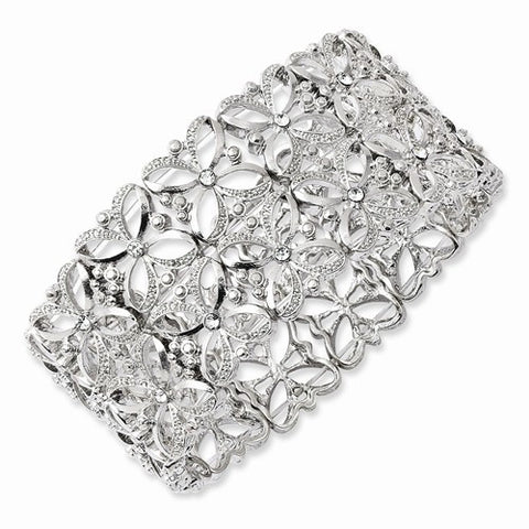 Silver-tone Clear Crystal Stretch Bracelet