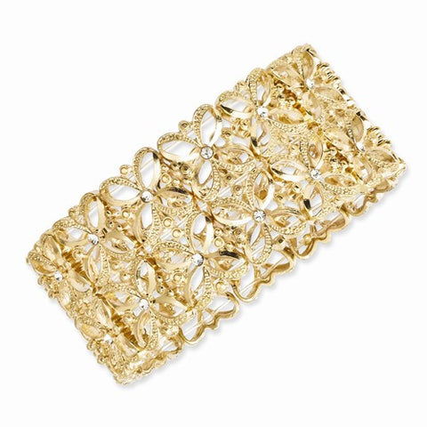 Gold-tone Clear Crystals Stretch Bracelet