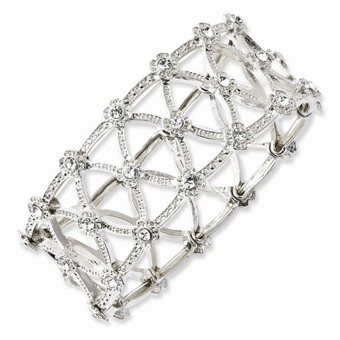Silver-tone Clear Crystal Stretch Bracelet