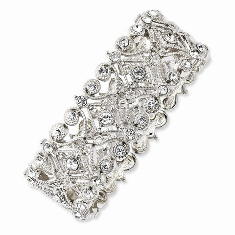 Silver-tone Clear Crystals Stretch Bracelet