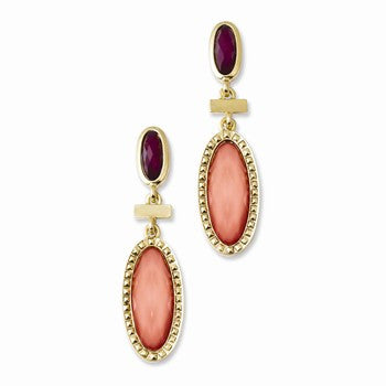 Laundry Gold-tone Peach Raspberry Resin Stones Dangle Earrings