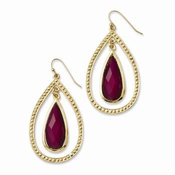 Laundry Gold-tone Raspberry Resin Stone Teardrop Dangle Earrings