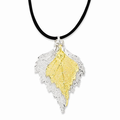 Silve and 24K Gold Dipped Double Birch Leaf Necklace