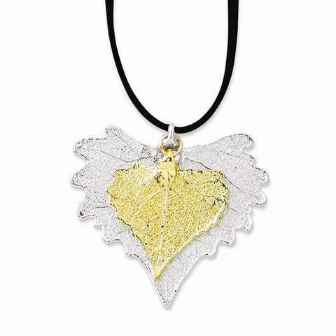 Silve and 24K Gold Dipped Double Cottonwood Leaf Necklace
