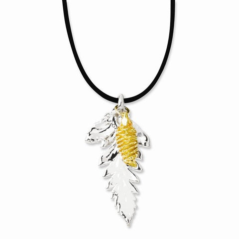 Silver Fern Leaf, K Gold Dipped Pine Cone Necklace