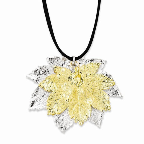 Silve and 24K Gold Double Full Moon Maple Leaf Necklace