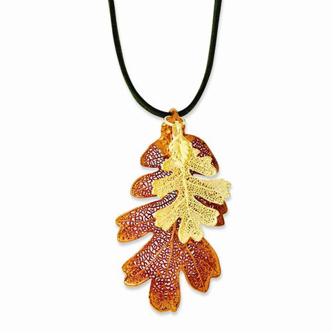 Iridescent Copper, 24K Gold Dipped Oak Leaf Necklace