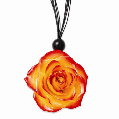 Lacquer Dipped Yello Red Rose Necklace