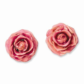 Lacquer Dipped Fuchsia Rose Post Earrings