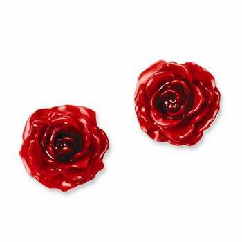 Lacquer Dipped Red Rose Post Earrings