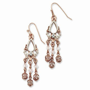 Rose-tone Silver-tone Crystal Drop Earrings