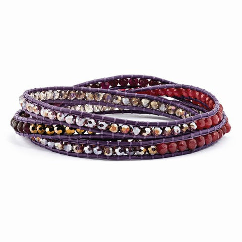 Multi Crystal and Multi Quartz Leather Multi-Wrap Bracelet 34 inch w/2 inch extension