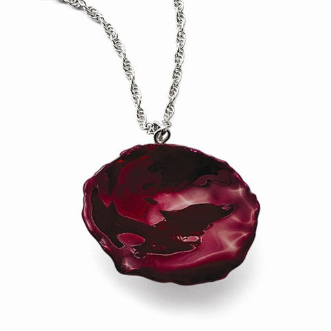 Lacquer Dipped Burgundy Rose Petal Slvr-Pltd Necklace
