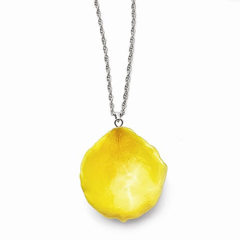 Lacquer Dipped Yellow Rose Petal Slvr-Pltd Necklace