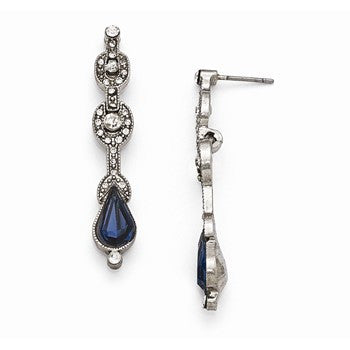 Silver-tone Blue Clear Glass Post Drop Earrings