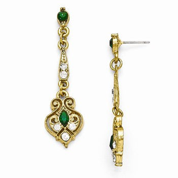 Gold-tone Green Clear Glass Filigree Post Earrings