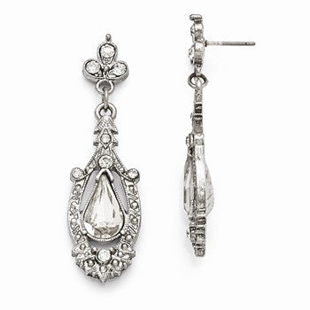 Silver-tone Clear Glass Post Drop Earrings