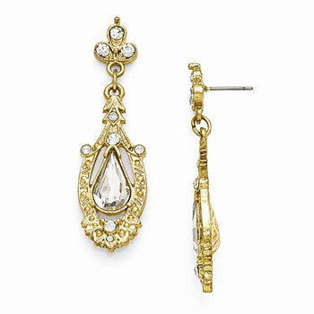 Gold-tone Clear Glass Post Drop Earrings