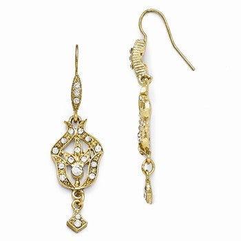 Gold-tone Clear Glass Wire Hook Dangle Earrings