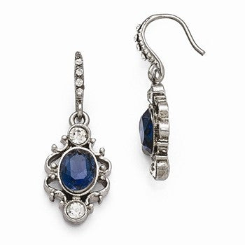 Silver-tone Blue Clear Glass Dangle Earrings