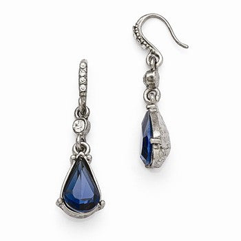 Silver-tone Blue Clear Glass Dangle Earrings