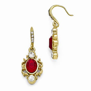 Gold-tone Red Clear Glass Dangle Earrings