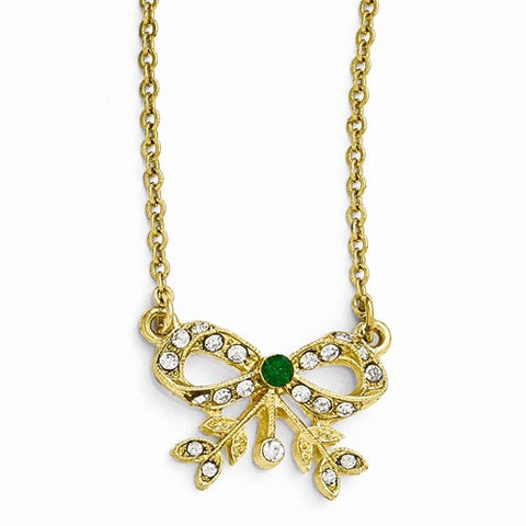 Gold-Tone Green & Clear Glass Necklace