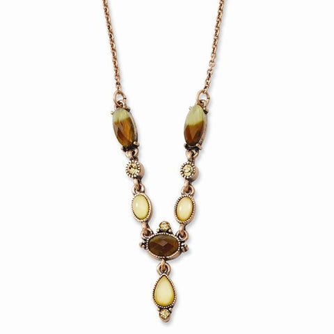 Copper-tone Lt. Colorado & Brown Crystal Mother of Pearl Necklace