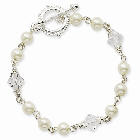 Silver-tone Glass & Crystal Beads Toggle Bracelet