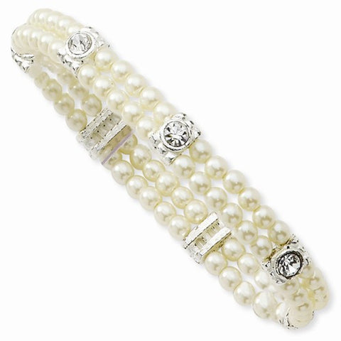 Silver-tone Glass Pearl & Crystal Stretch Bracelet