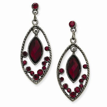 Black-plated Red Crystal Oval Drop Post Earrings