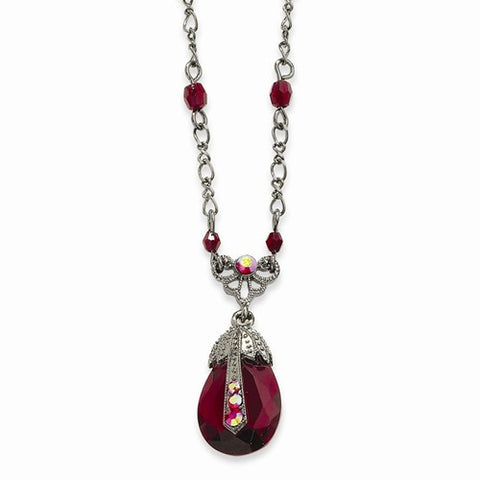 Black-plated Red & Aurora Borealis Glass Stones Necklace