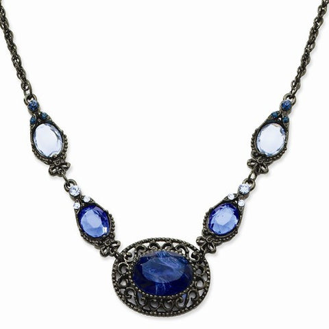 Black-plated Light & Dark Blue Crystal Necklace