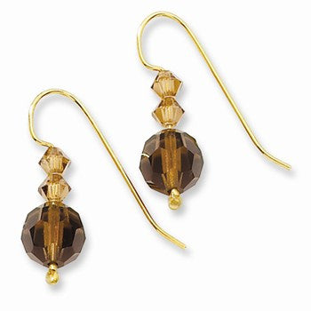 Gold-tone Light Colorado Brown Crystal Dangle Earrings