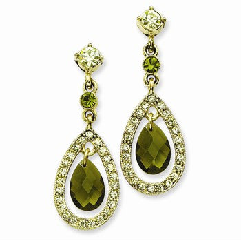 Brass-tone Green/Jonquil Crystal Teardrop Post Earrings