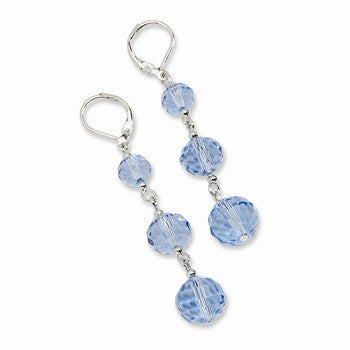 Silver-tone Blue Glass Beads Leverback Earrings