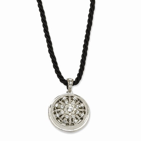 Silver-tone Clear Crystal Round Locket
