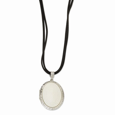 Silver-tone Glass Pearl Oval Locket