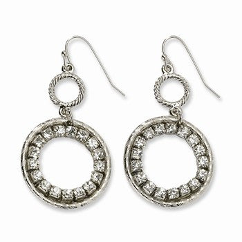 Silver-tone Clear Crystal Circle Drop Earrings