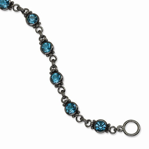 Black-plated Teal Crystal Toggle Bracelet