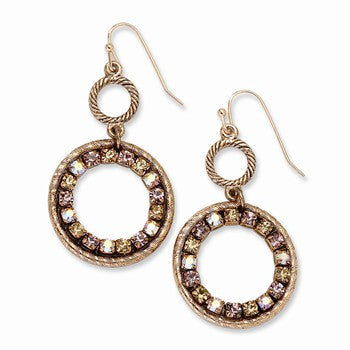Copper-tone Purple, Pink Colorado Crystal Dangle Earrings