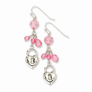 Silver-tone Pink Glass Beads Dangle Earrings