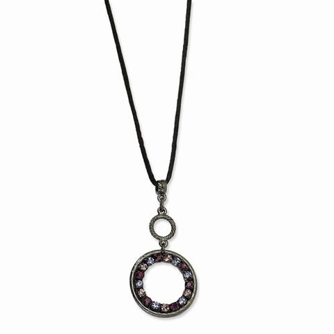 Black-plated Lt & Dk Pink and Purple Crystal Necklace