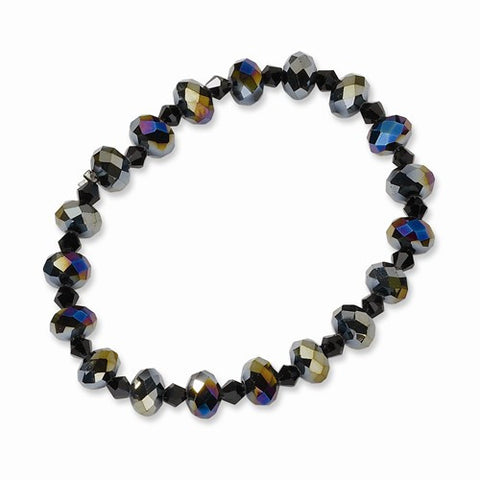 Aurora Borealis Black Glass Beads Stretch Bracelet